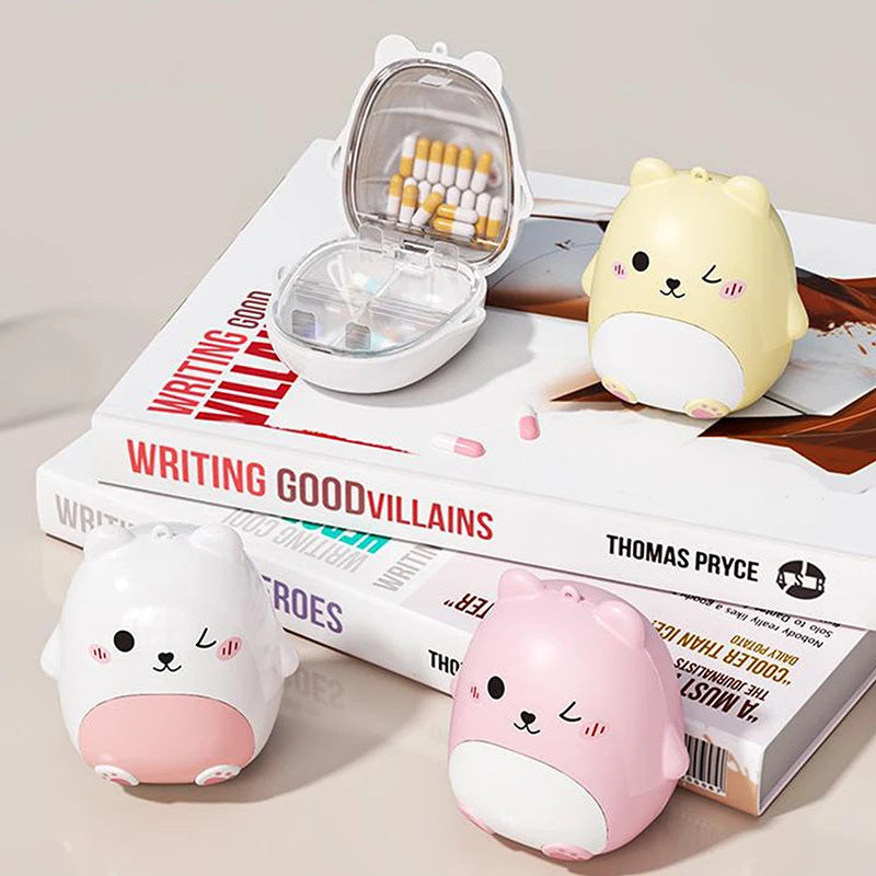 Pill Box Cute Cartoon Small Bear Portable Double-layer Compartment Qme