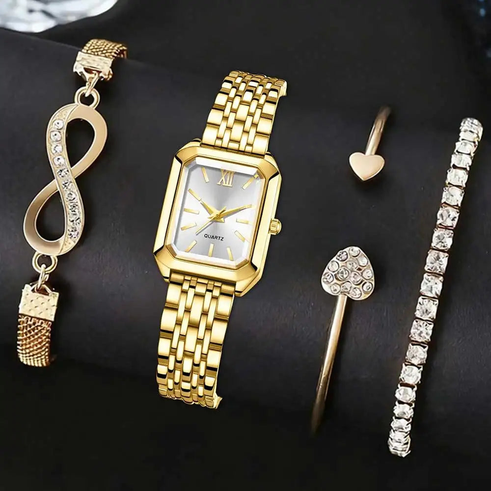 Golden Roman Square Watch Unlimited Bracelet Love Double Opening Qme Gold