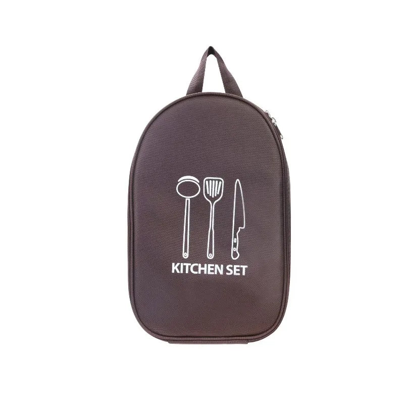 Camping Travel Cooking Utensils Organizer Bag Portable Pouch BBQ Camp Qme brown