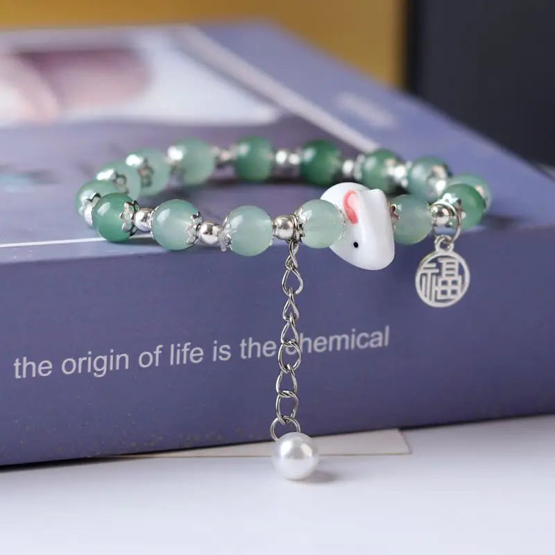 Cute Charming Rabbit Ceramic DIY Crystal Bracelet Men and women lucky pendant woven bracelet Young fashion jewelry accessories Qme