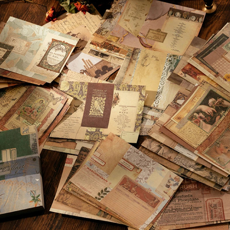 8 Style100Pcs/book Memo Material Paper Vintage Artistic Character Message Card Beautiful Flowers European Style DIY Hand Account Qme