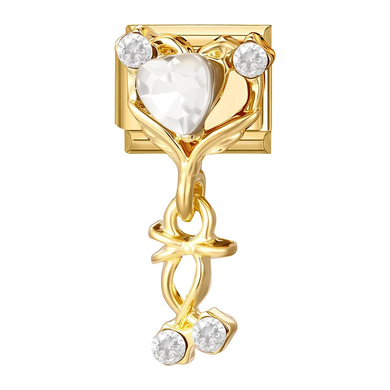 2026 Exquisite Bowknot Micro Inlaid Colored Zircon Pearl Italian Charm Link 9mm Stainless Steel Modular Bracelet Jewelry Gifts Qme Style 12