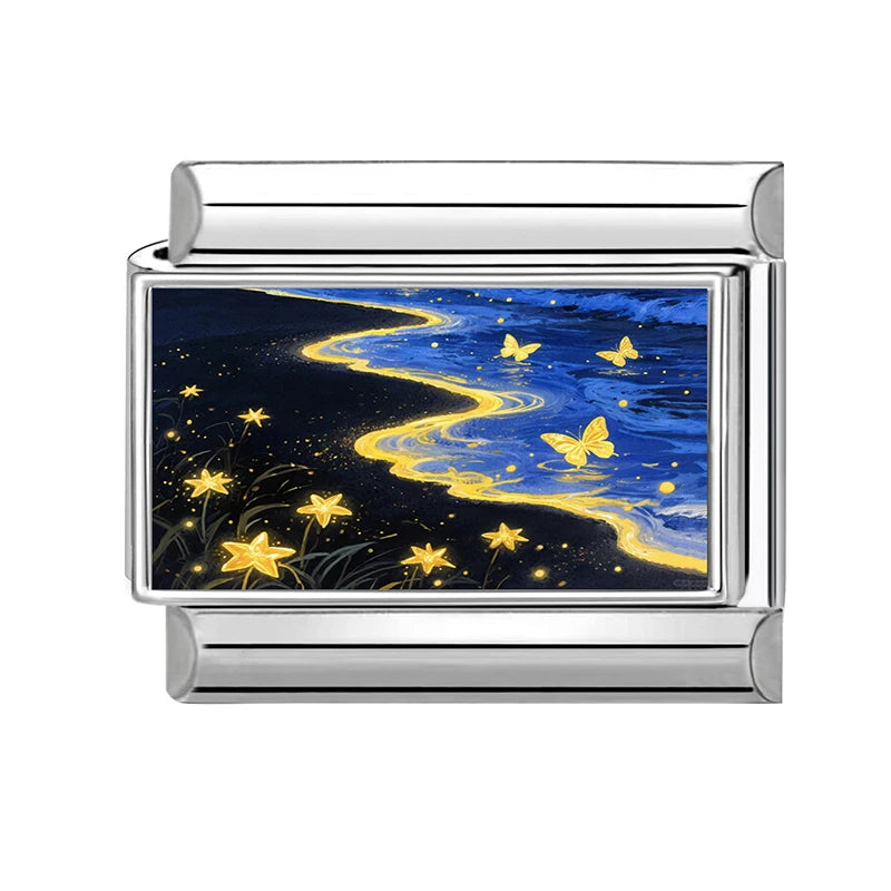 Y2K Blue Night Sky Stars Cloud Italian Charm Link Fit Stainless Steel