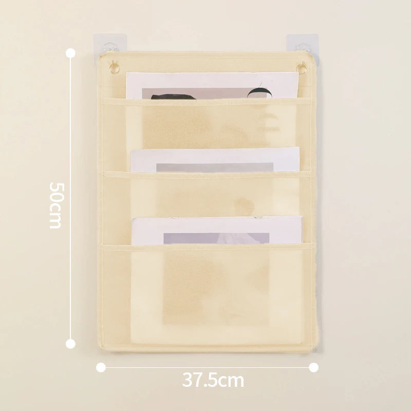 Document Hanging Storage Bag Oxford Cloth Pocket Chart File Folding Qme 3grid Beige