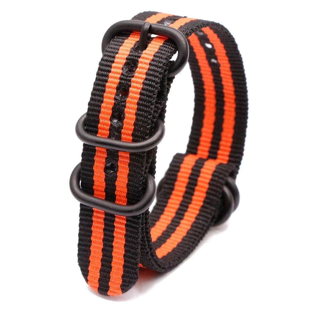 Army Sports Nylon Watch Band 18MM-24MM Black Ring Buckle Wristband Accessories for Samsung Huawei Watches Qme