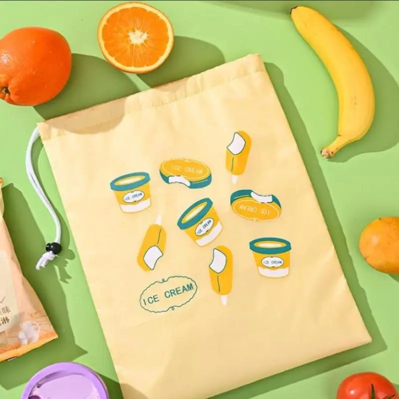 1 Drawstring Oranges Broccoli Ice Cream Storage Bag Reusable Fruit Qme