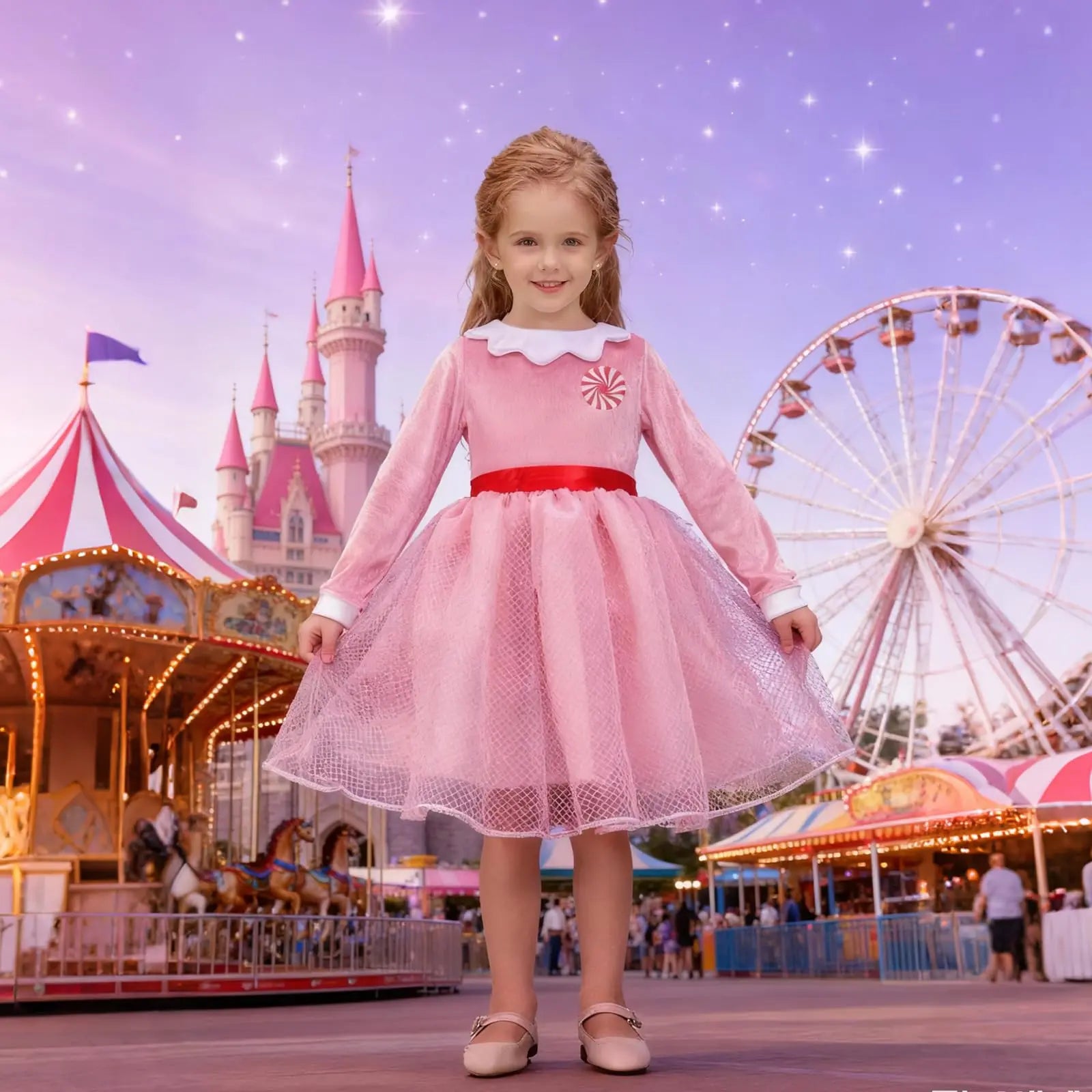 Girls Cindy Lou Who Costume Girls Loog Sleeve Princess Dress with Lollipop Pattern Christmas Dress Up Skirt Outfit Qme
