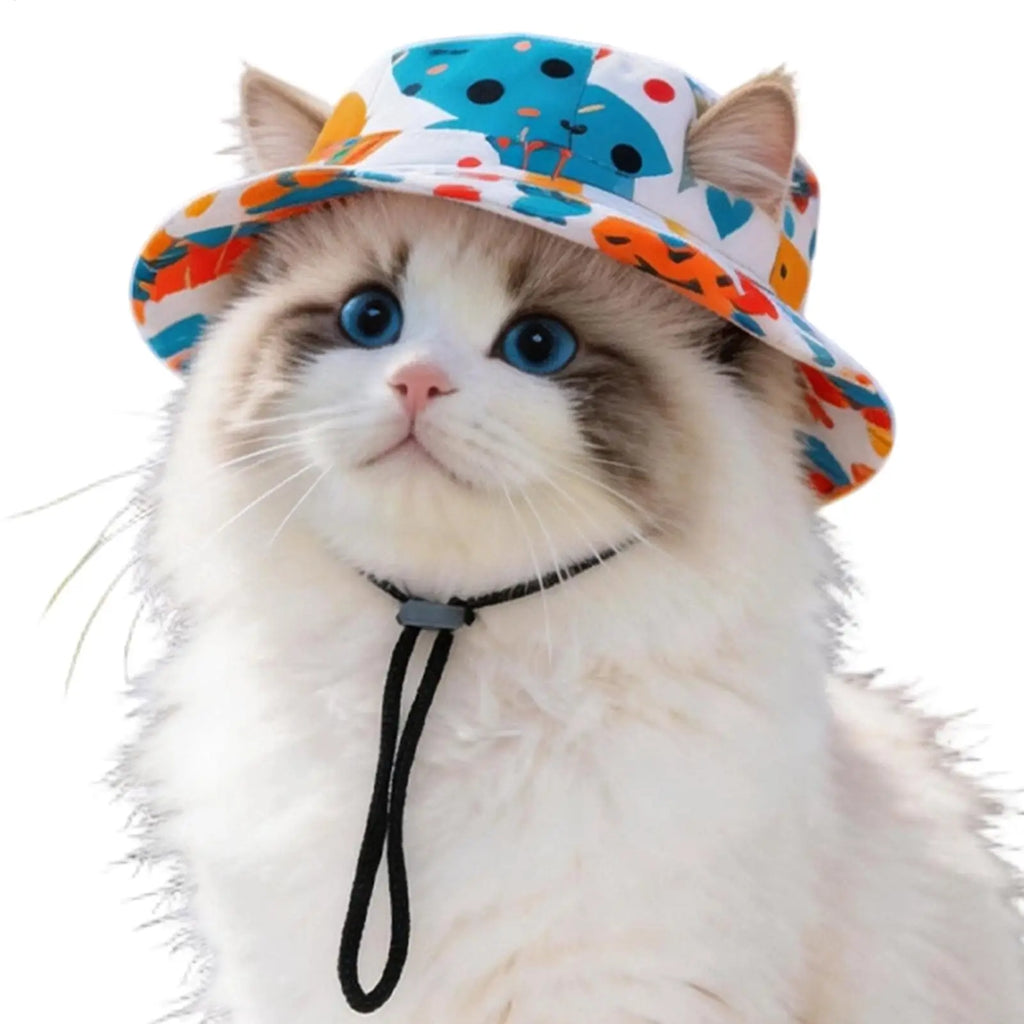 Pet Sun Hat for Cats Sunlight Blocking Round Brim with Ear Holes Dog Cat Sun Protection Hat for Outings Photography Sports Qme
