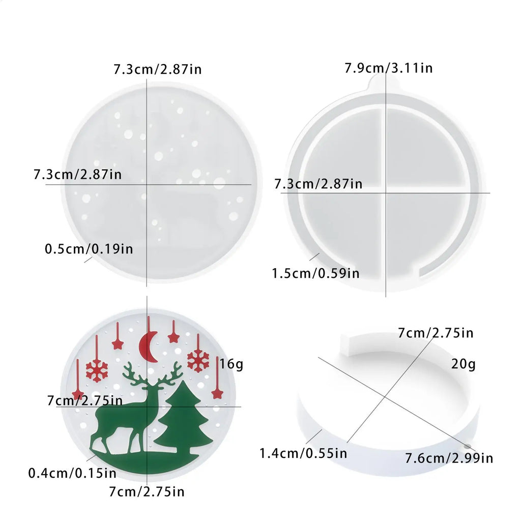 Pendant Silicone Mold 3 Reusable Easy Release Reindeer Snowman Sign Qme