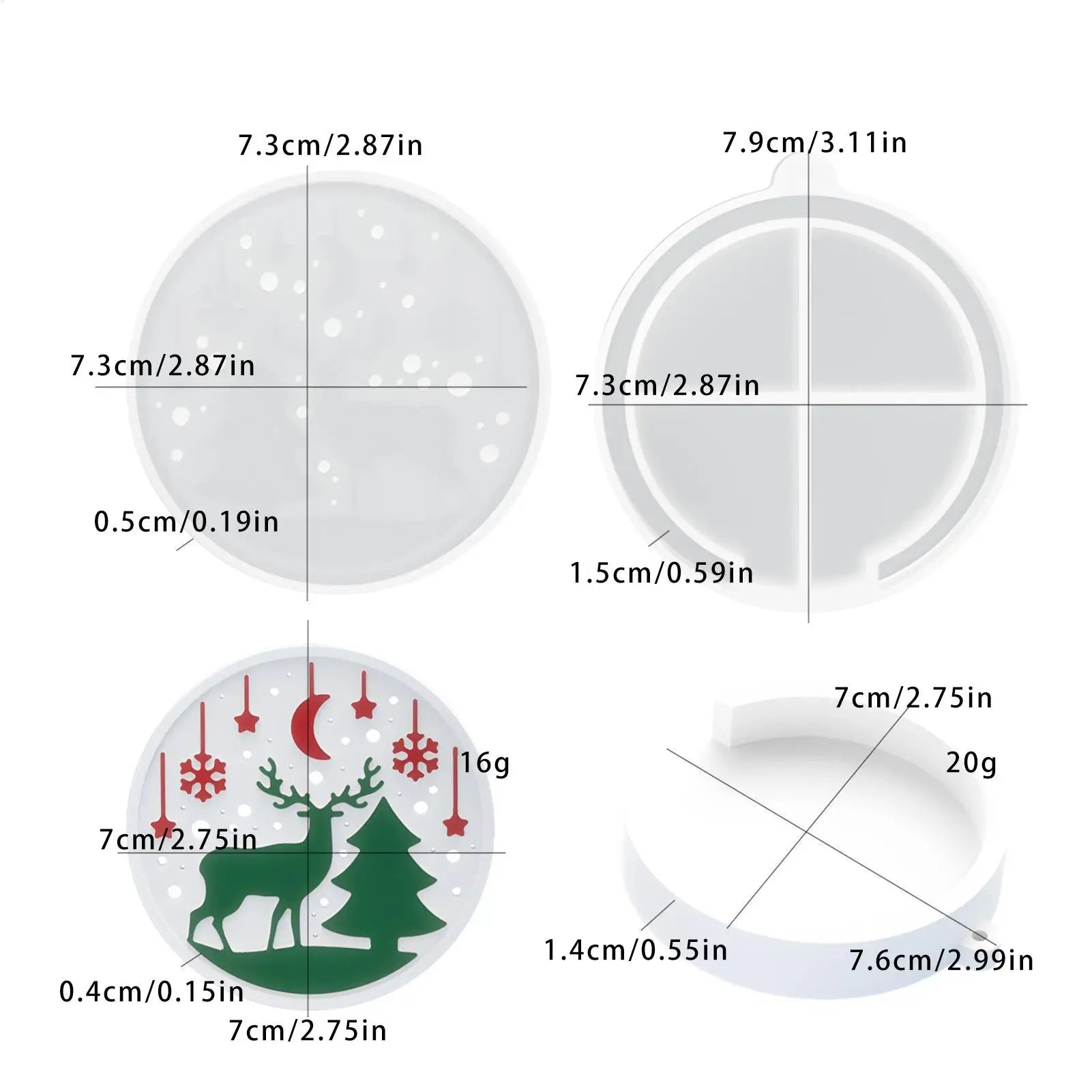 Pendant Silicone Mold 3 Reusable Easy Release Reindeer Snowman Sign Qme
