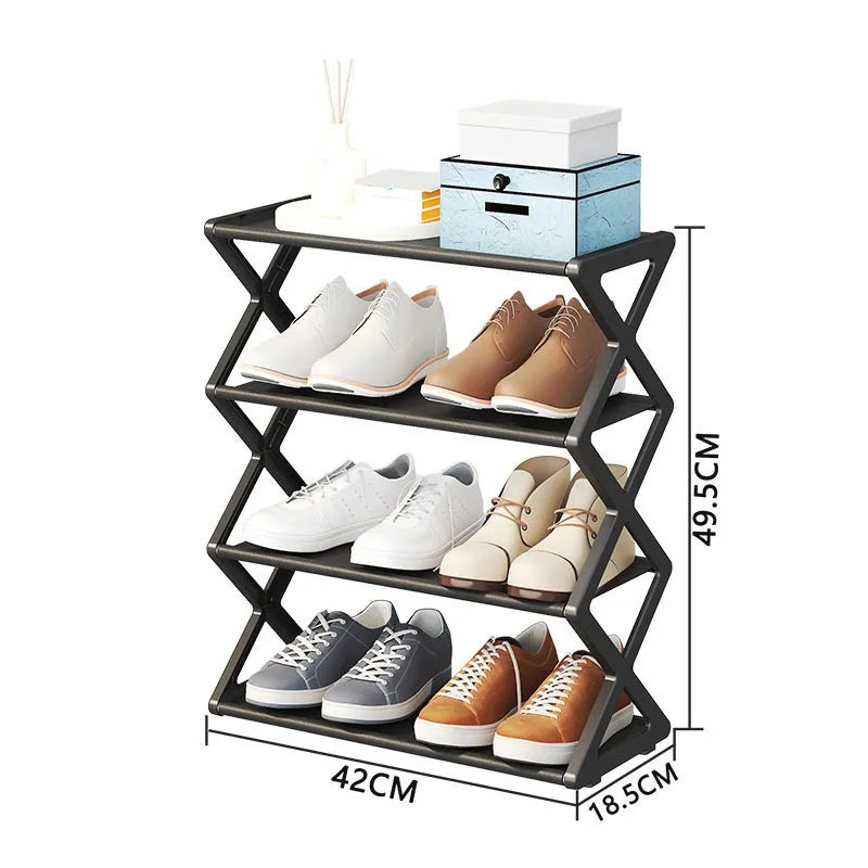 4Layer X-Type Multi Layered and Space Saving Shoe Rack,Solid Color Simple Home Assembly Shoe Rack,Suitable for Porch,Living Room Qme black