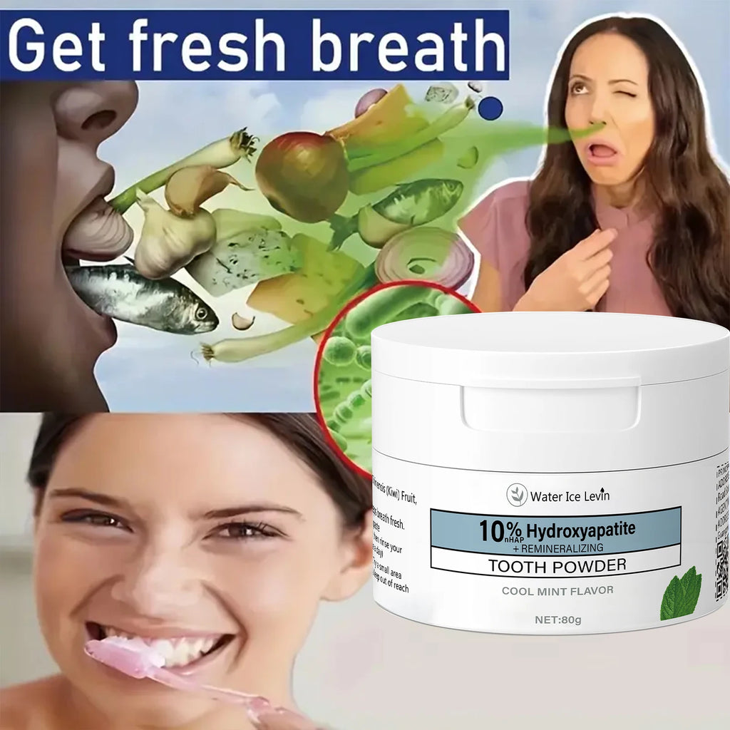 Tooth Powder with Cool Mint Flavor - Multi-functional Teeth Cleaning & Fresh Breath Formula with Charcoal & Hyaluronic Acid Qme