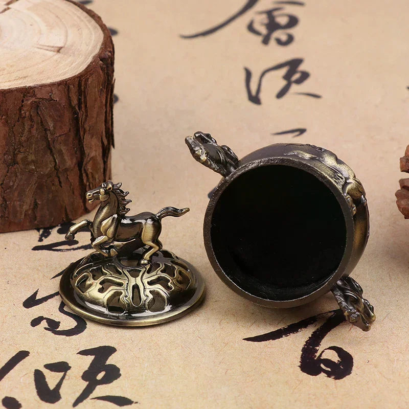 Vintage Alloy Incense Burner Horse Lucky Hollow Lotus Incense Censer Seashell Incense Holder Mini 2026 Year Of The Horse Stove Qme