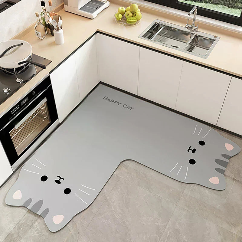 L-shape Absorbent Kitchen Floor Mat Long Diatomite Rug Soft Washable Qme
