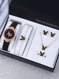 Casual fashion big black butterfly ladies quartz watch and alloy butterfly set every day dress gift Qme black No