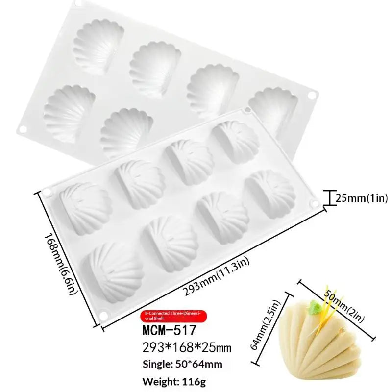 6 Cavity Shell Design Pudding Silicone Mousse Mould 3D Candy Qme A5