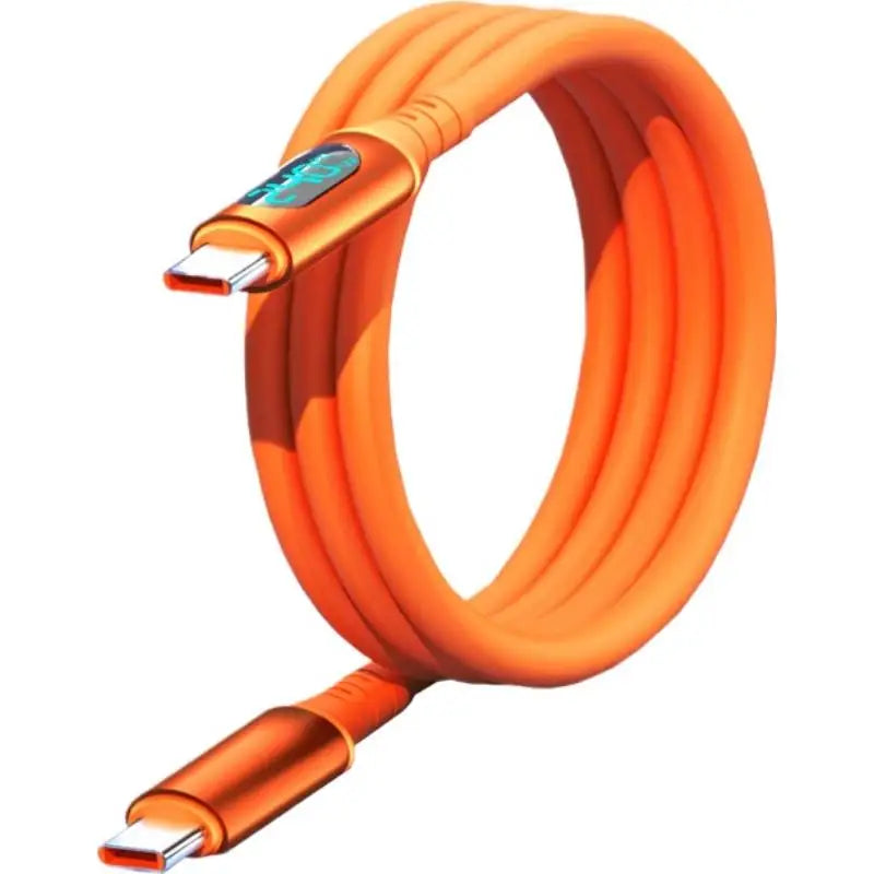 USB C Cable Charger Cord 240W Digital Display Fast Charging Silicone Qme Dual Type C Orange