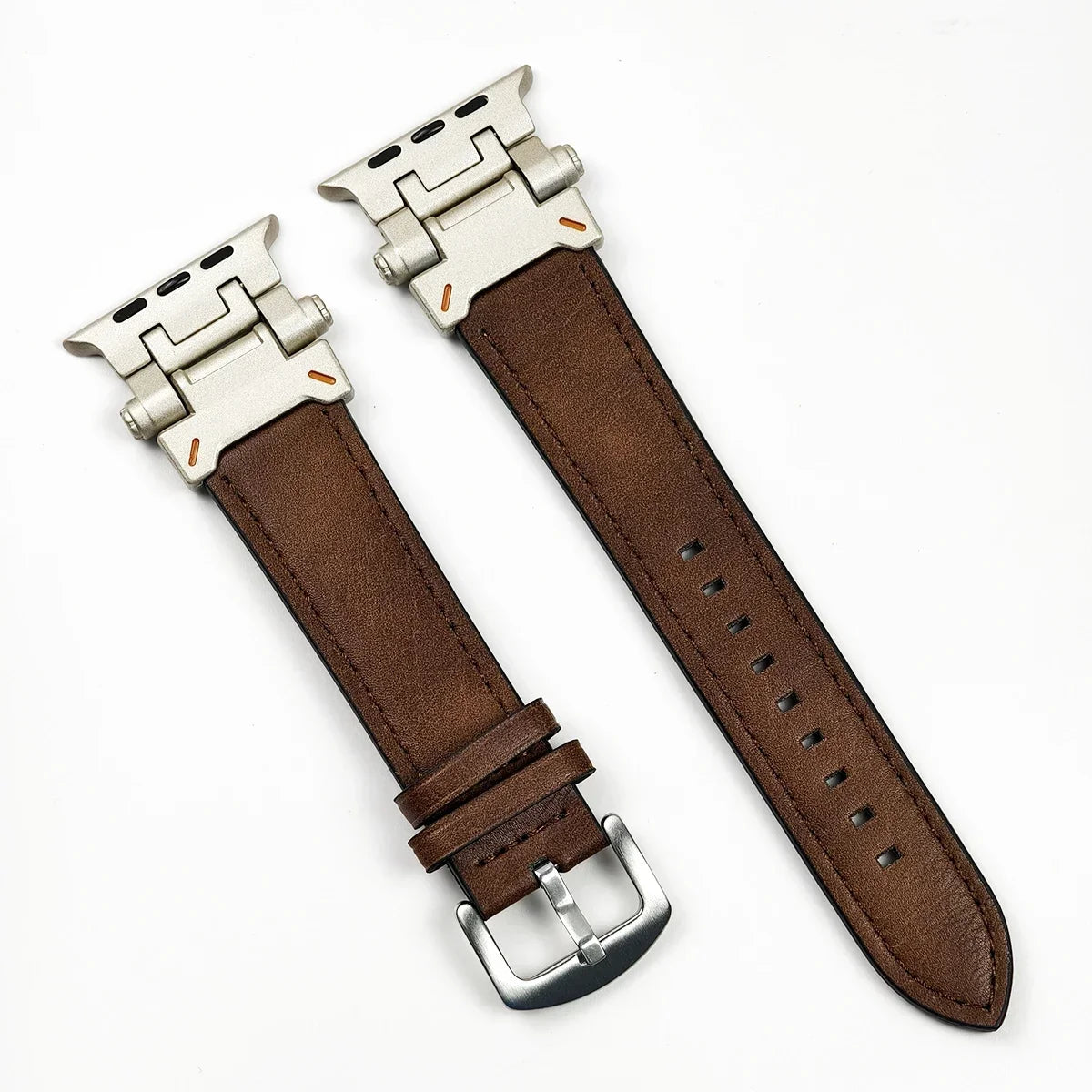 Leather Band for Apple Watch Ultra 2 49mm Men Watchband Strap Correa Bracelet for IWatch series 9 7 8 6 5 4 Se 3 45mm 44mm 42mm Qme Silver-Brown 42mm 44mm 45mm 49mm