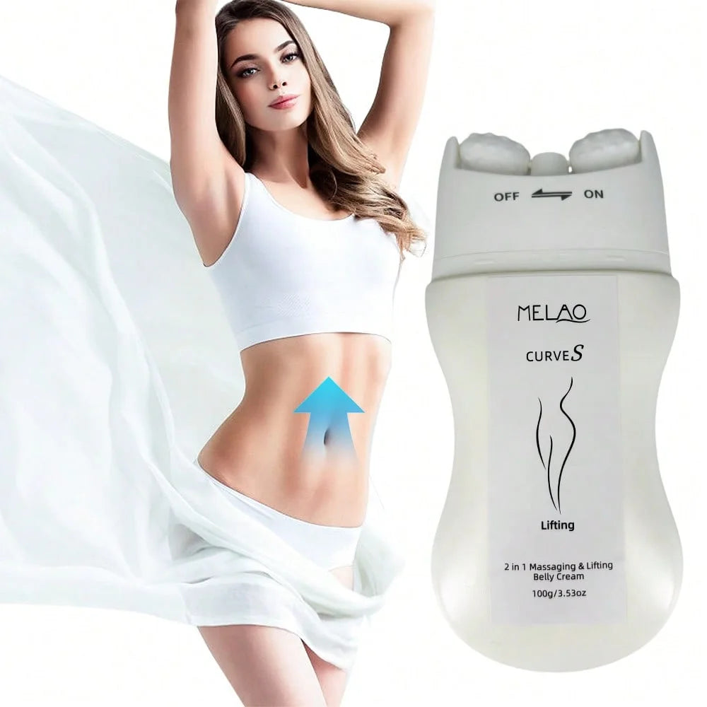 MELAO CURVES Lifting Belly Cream 100g with Massage Device, for Tummy Tightening, Skin Firming, Postpartum Care Qme