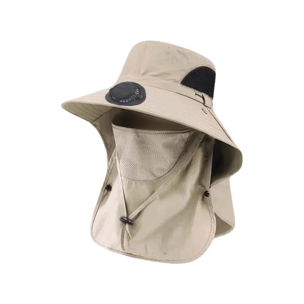 Portable Solar Rechargeable Fan Hat Adjustable Shawl Fishing Sun Qme Khaki