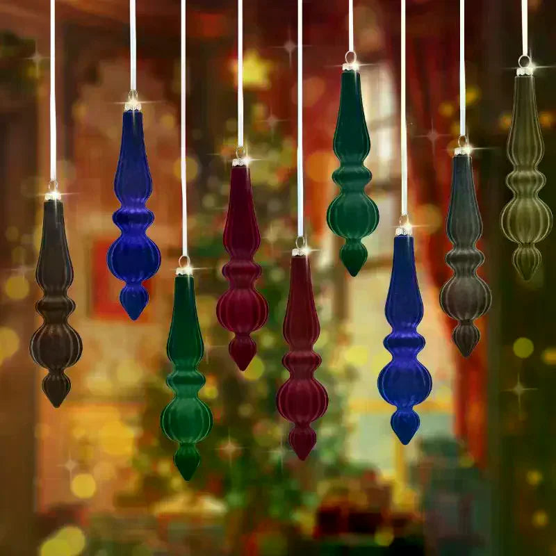 6Pcs Flocked Velvet Christmas Gourd Pendant Plastic Shatterproof Christmas Cone Ball Set Reusable Xmas Tree Hanging Ornaments Qme