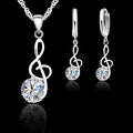Musical Notes Woman Jewelry Sets 925 Sterling Silver Color Cubic Zirconia Symbols Shape Pendant Necklaces Earrings Women Gift Qme Default Title