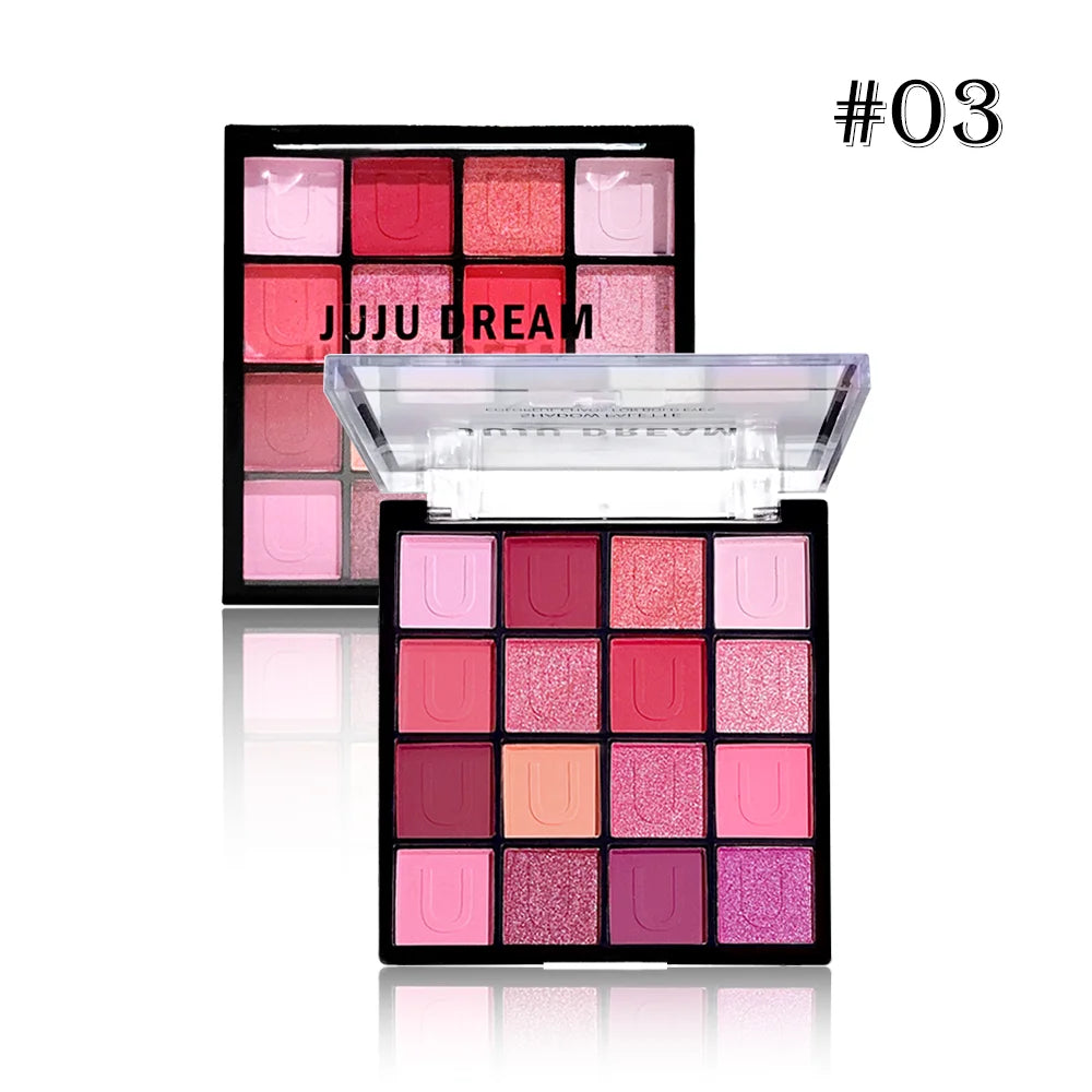 Glitter Matte Multi-finish Eyeshadow Palette 16-Color Red Green Qme Cherry