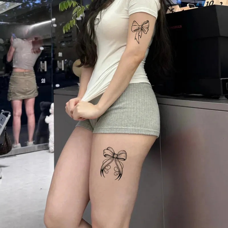 Bow tattoo sticker set: herbal juice sensual design for neck scar cover. Semi-permanent & realistic. Qme