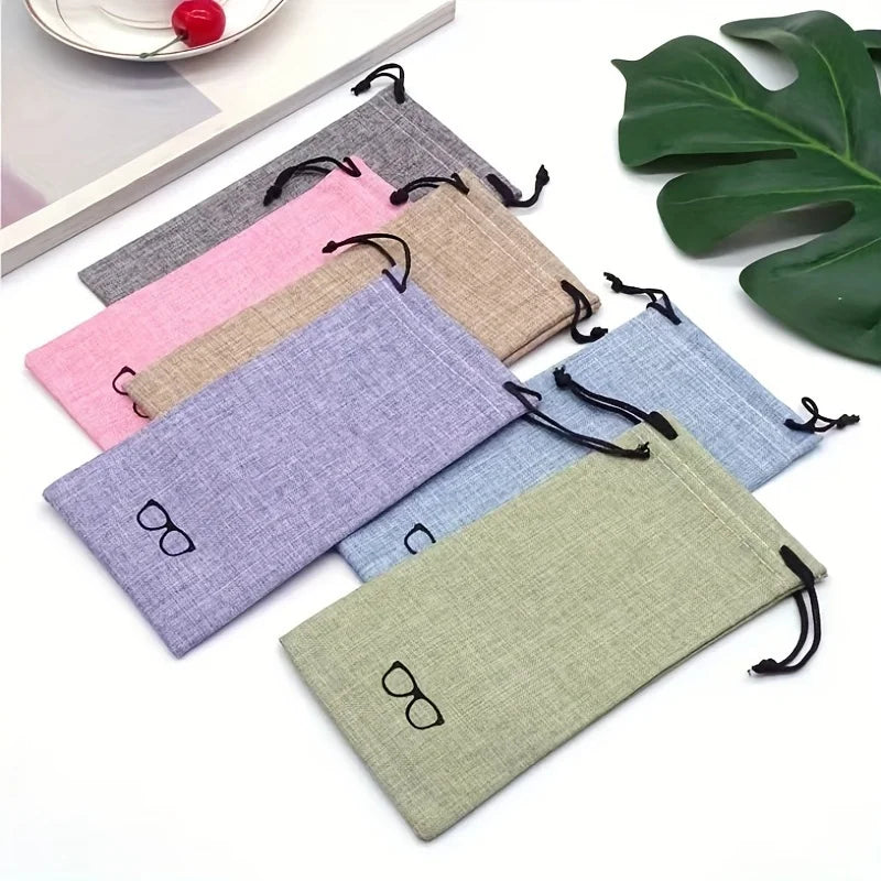 Drawstring Eyeglass Bag 10Pcs Linen Eyewear Bags - Soft Cloth, Drawstring, Portable Qme