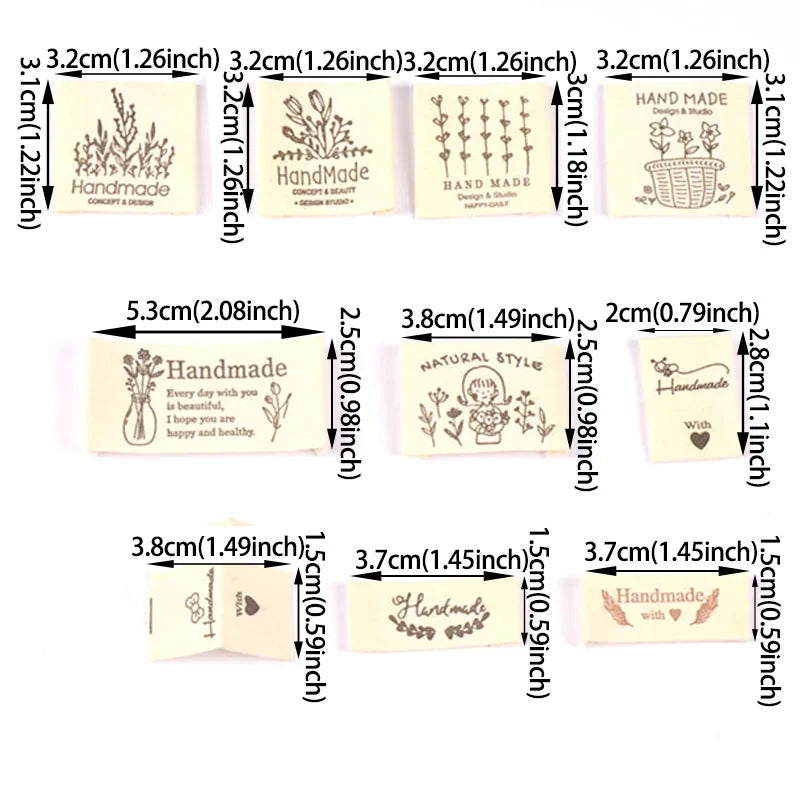 50pcs 14.5-53mm Vintage Handmade Fabric Labels Soft Clothing Tags for DIY Sewing Crafts Clothes Scrapbooking cp3820 Qme