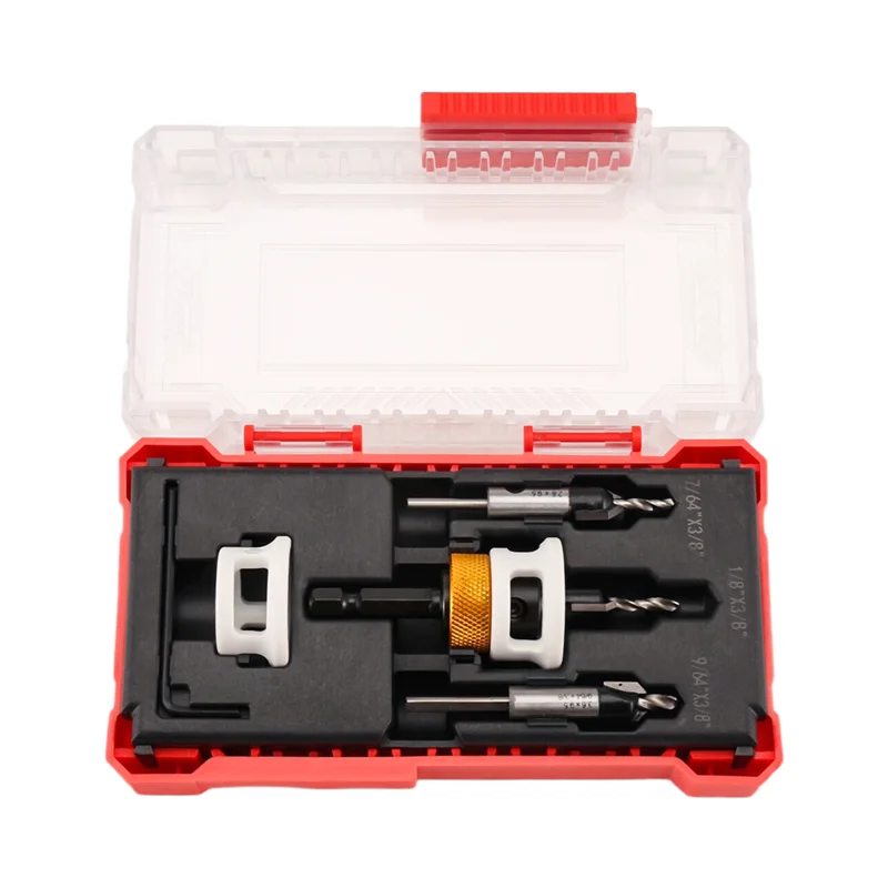 A02F-Countersink Drill Bit Set With Adjustable Depth Stop Quick Change Countersink Drill With Replaceable Drill Bits Qme