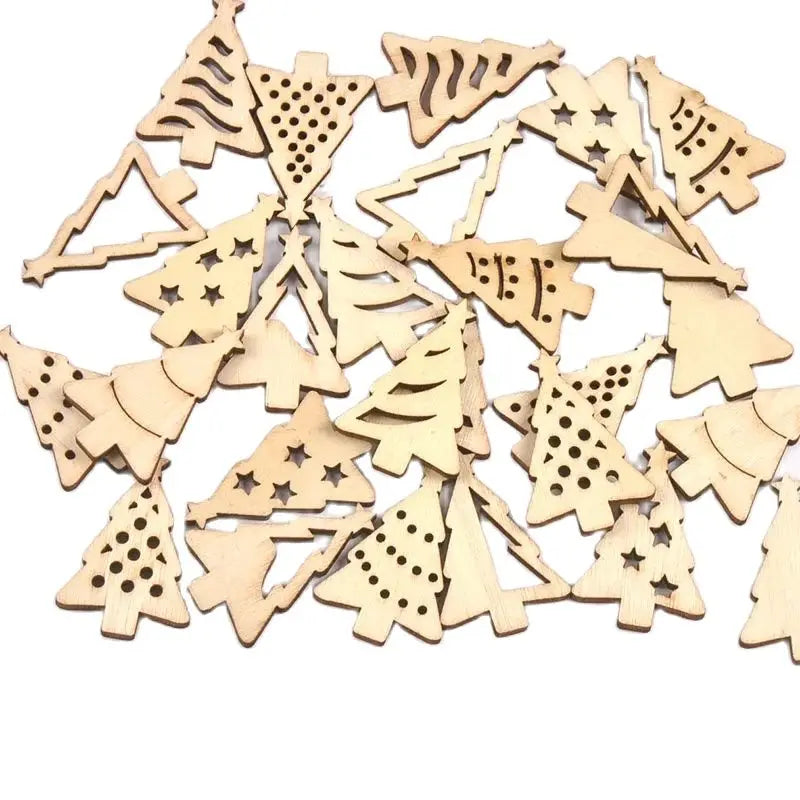 50pcs 35x23mm Mixed Natural Wooden Slices Christmas Tree For DIY Scrapbook Crafts Handmade Supplies Party Xmas Arts Decor c4120 Qme
