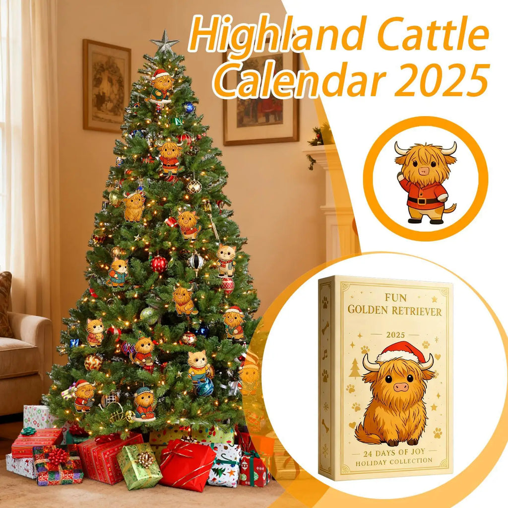Christmas Countdown 2D Flat Acrylic Yak Cute 24 Days Highland Cow Qme