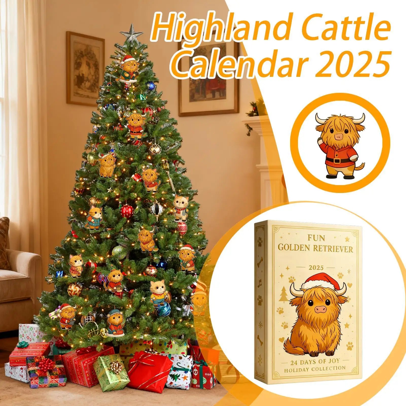 Christmas Countdown 2D Flat Acrylic Yak Cute 24 Days Highland Cow Qme