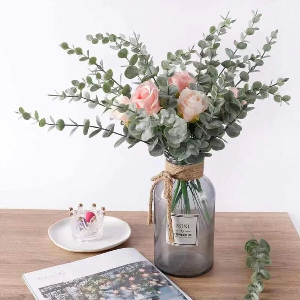 20/10PCS Artificial Eucalyptus Leaves Artificial Plants Tree Stems Flower Wreath Bouquet Garden Decorations Home Accessories Qme