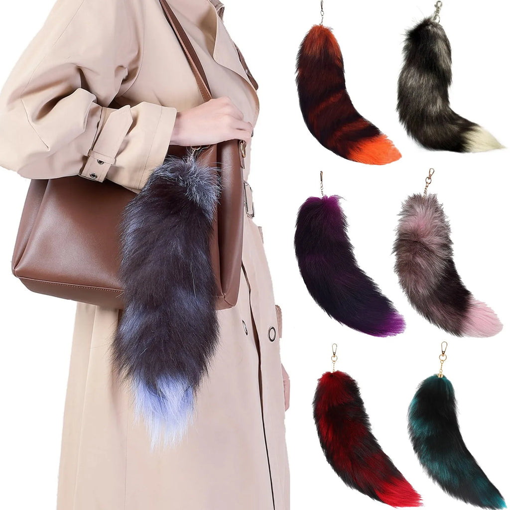 Lovely Plush-Fox Tail Bag Pendant Furry Racoon Tail Keyring Keychain Cute Pompoms Keyring Bag Decor Accessory Holiday Party Gift Qme