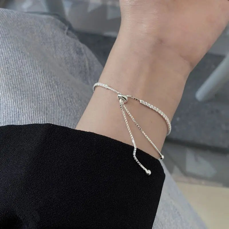 Cute nice 925 Sterling Silver Bracelet Elegant Zircon Crystal Chain for Women Fashion Noble Engagement Wedding Hot Gift Qme