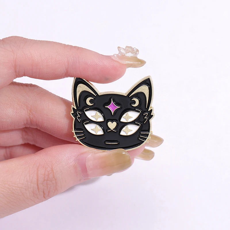 Witch Enamel Pin Punk Black White Cat Brooch Magic Hat Badge Book Wings Lapel Animal Goth Purple Crystal Jewelry Gift Wholesale Qme