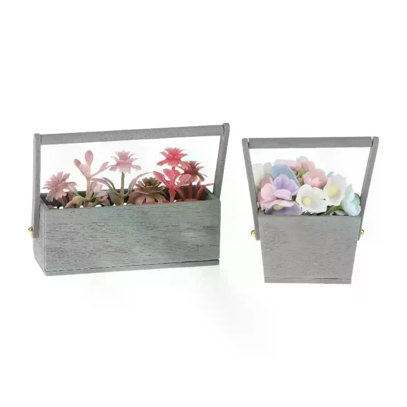 Exquisite Miniature Flower Basket with Artificial Flowers, Perfect Mini Garden Decoration & Micro Landscape Photography Prop Qme