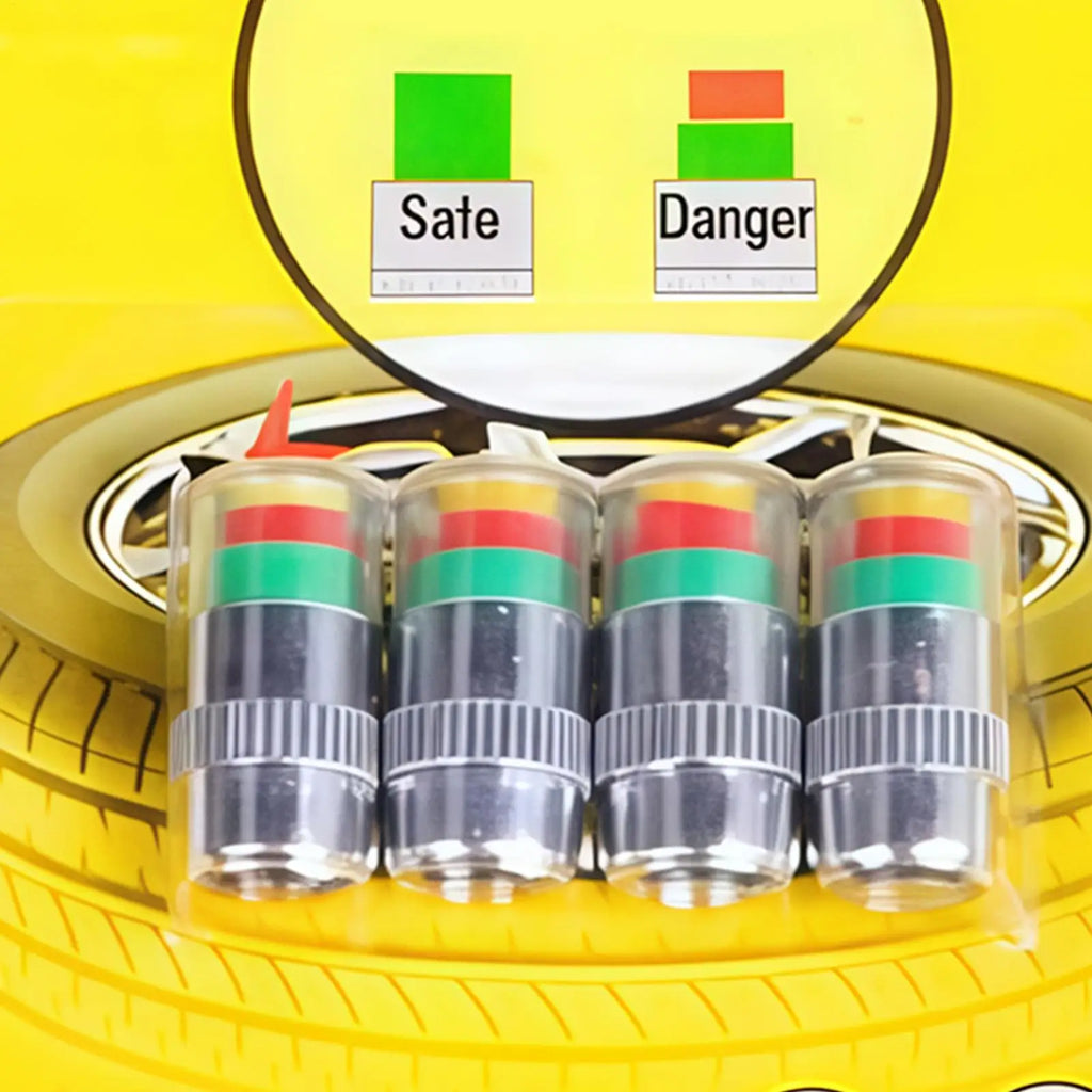 Tire Pressure Monitoring Caps 4 Pieces Gauge Alert Tire Pressure Monitor Valve Stem Caps for Long-Distance Travel Motorcycle Qme