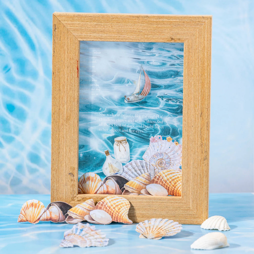 25 Sheets Blue Ocean Theme Dual Texture Sticker Pack for Scrapbook DIY Photo Frame Collage Journal Decoration Qme