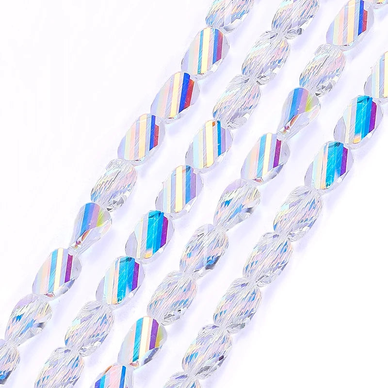 2 Sizes Faceted Glass Twisted Beads AB Color Craft Loose Spacer Beads for DIY Jewelry Bracelet Necklace Earring Making Crafting Qme Color 7 6x8mm-70pcs