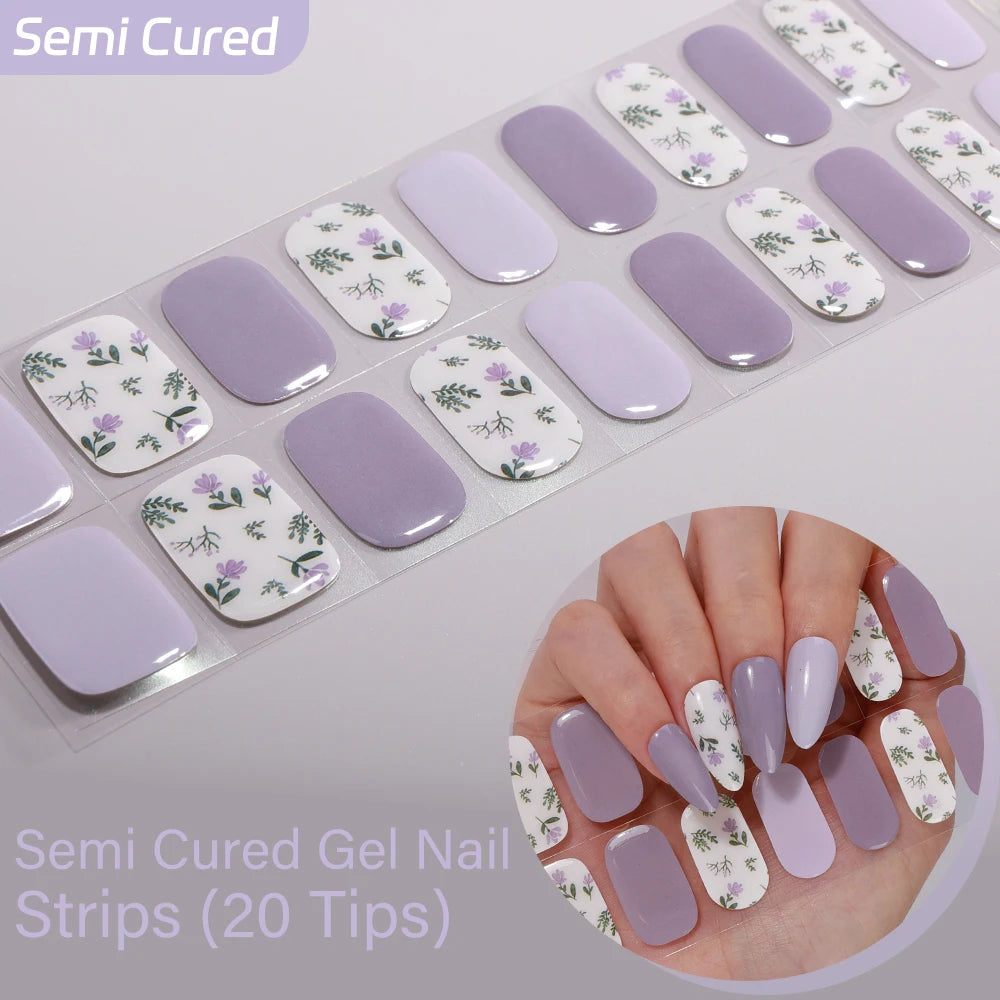 20Tips Clover Semi Cured Gel Nail Stickers Summer Series Flower Art Qme NC250115