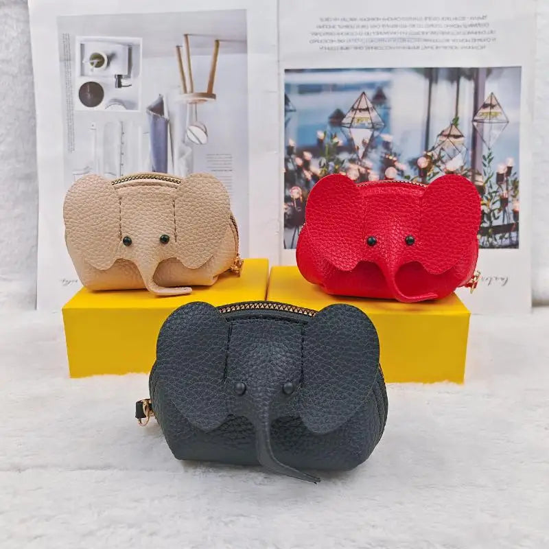 PU Leather Elephant Money Bag Women Coin Purse With Key Ring Multifunctional Zipper Storage Bags Key Case Qme