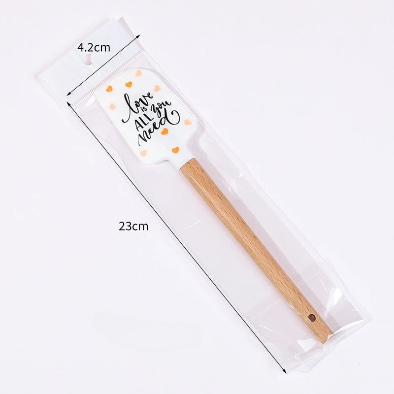 Silicone Spatula Wooden Handles Food Grade Non-stick Cooking Baking Qme White