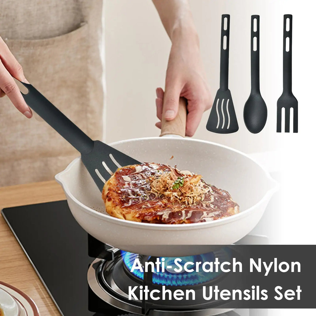 Kitchen Tool Set Nylon Cooking Tools Set Sturdy Cutlery Kit With Non-Stick Spatulas Comfortable Handle Cookware Accessories Qme