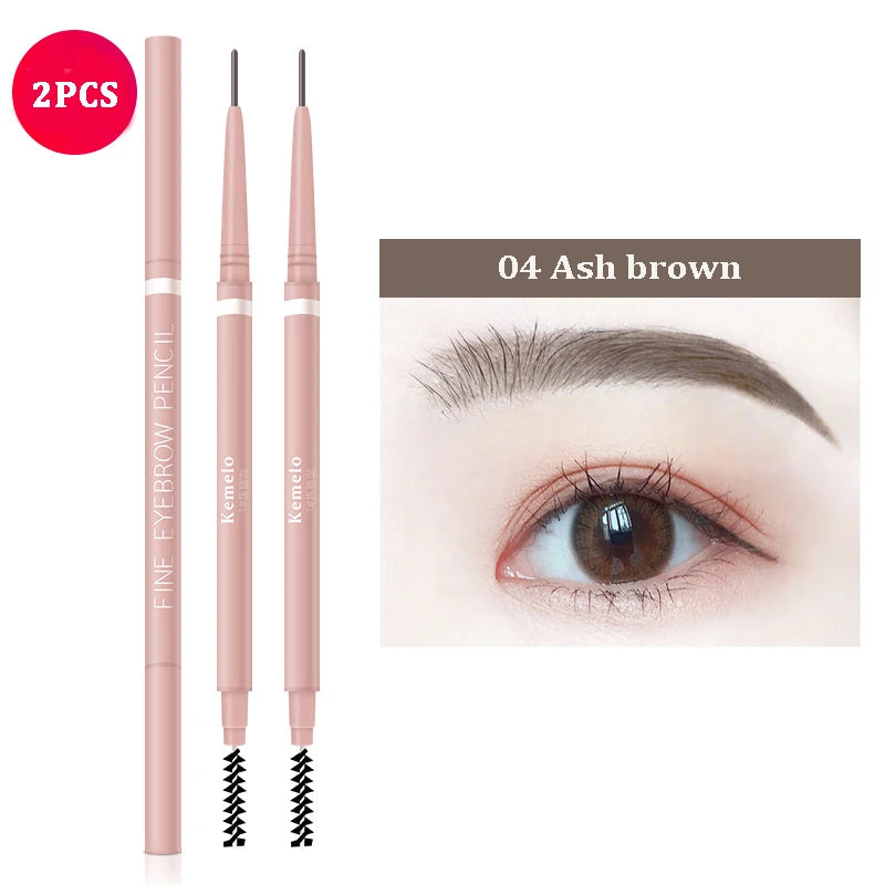 1.5mm Ultra Fine Double-Ended Eyebrow Pencil Automatic Rotating Natural Waterproof Long Lasting Professional Eyebrow Pen Makeup Qme 04 Ash Brown(2Pcs)
