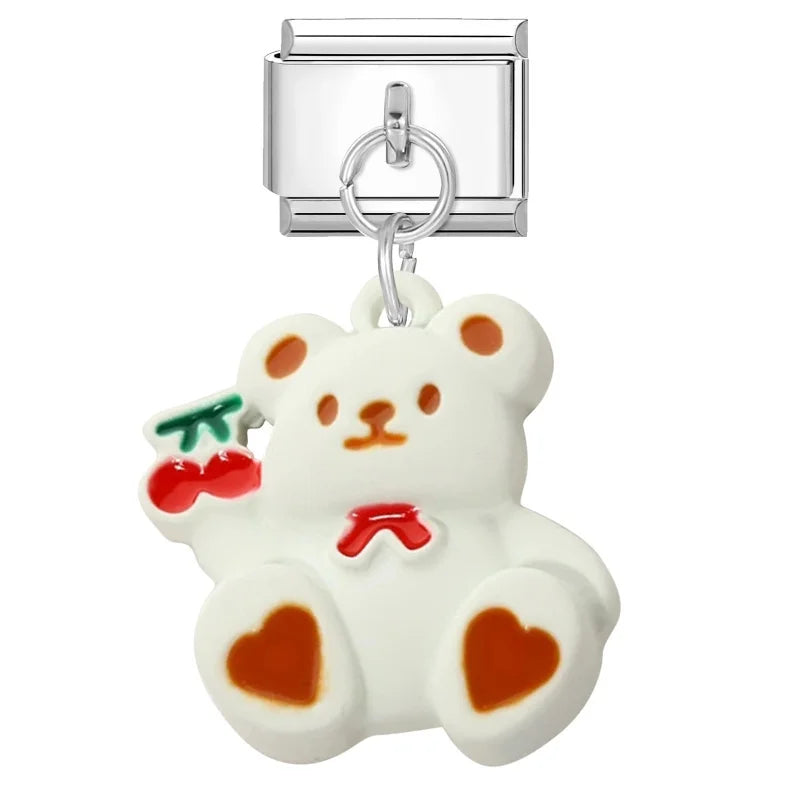 2025 Wholesale Cute Cartoon Rabbit Bear Pendant Italian Charm Links Fit 9mm Stainless Steel Bracelet Women DIY Making Jewelry Qme Style 12