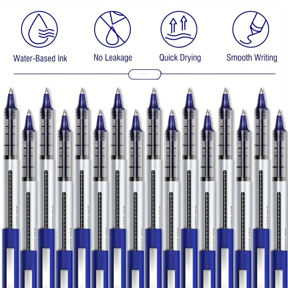 Quick-Drying 0.5mm Liquid Gel Pens, Blue Ink, Smooth Writing, No Bleed, School Office Stationery Qme