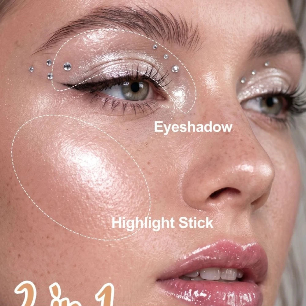2 in 1 Contour Stick & Liquid Highlighter, Dual Ended Face Sculpting Makeup, Natural Nose Shadow & Body Brightening Stick Qme
